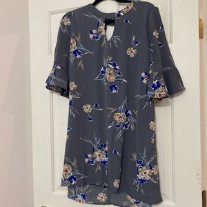 NWOT Gray and Blue Floral Dress